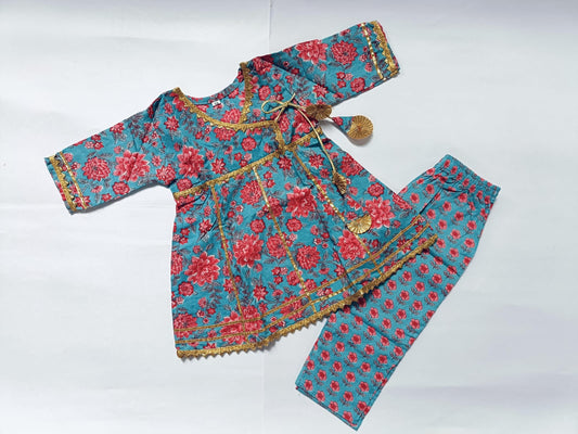 Ethnic Dress - Pink blue flower