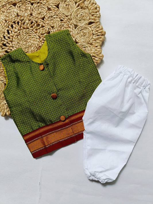 Khan Shirt & Pyjama Set - Olive (Brown Border)