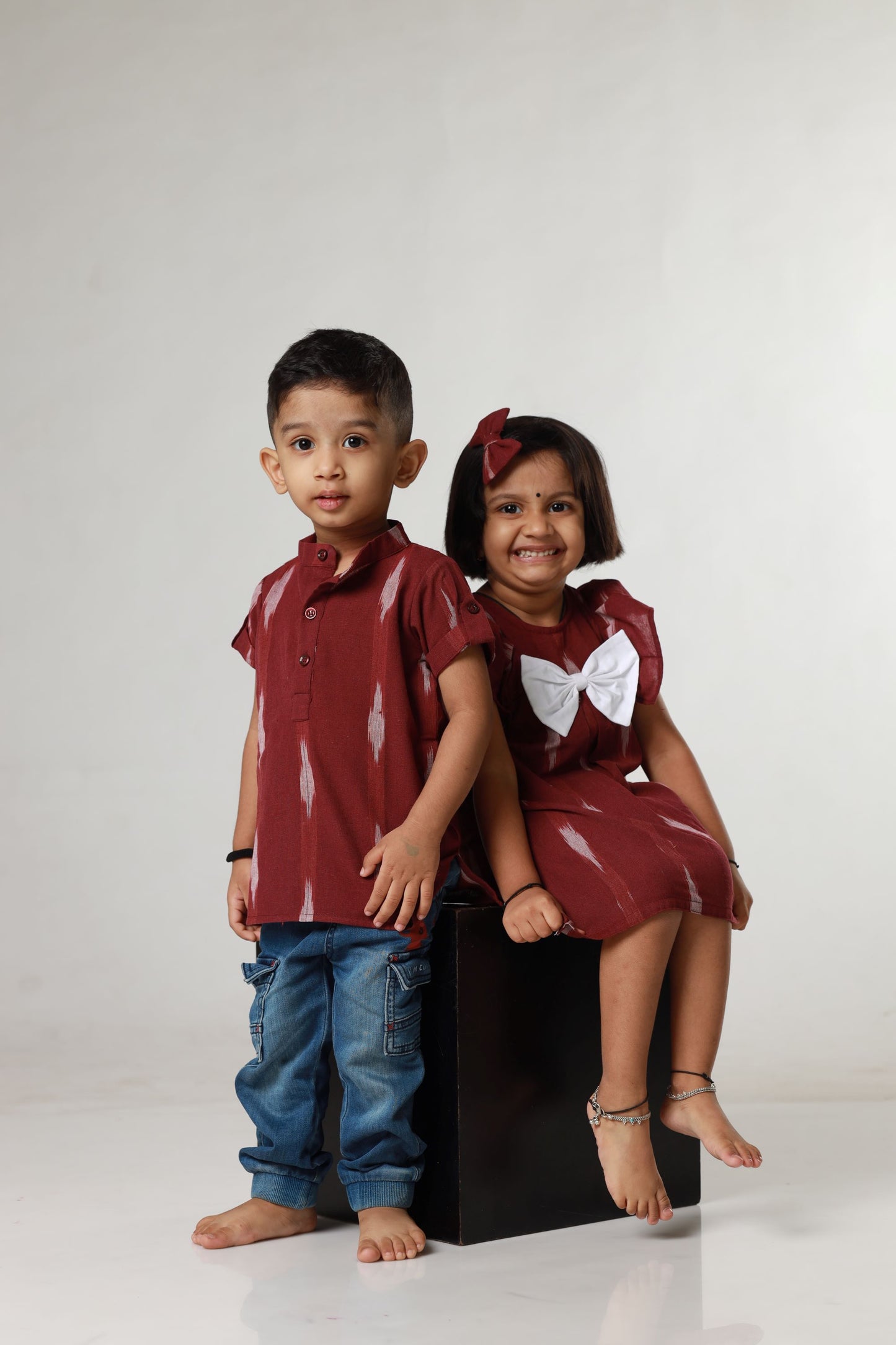 Ikkat Cotton Sibling Set - Wine