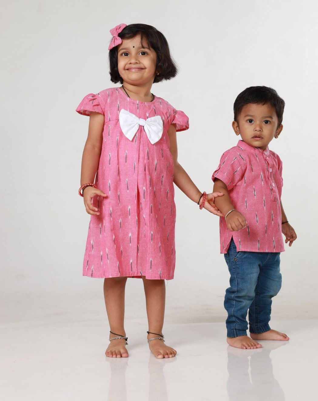 Ikkat Cotton Sibling Set - Pink