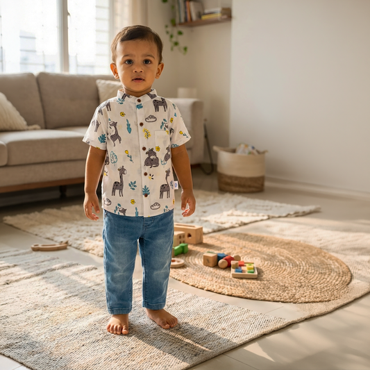 Cotton Shirt | Grey Big Giraffe