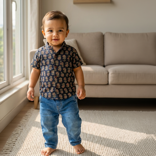 Cotton Shirt | Flower Black