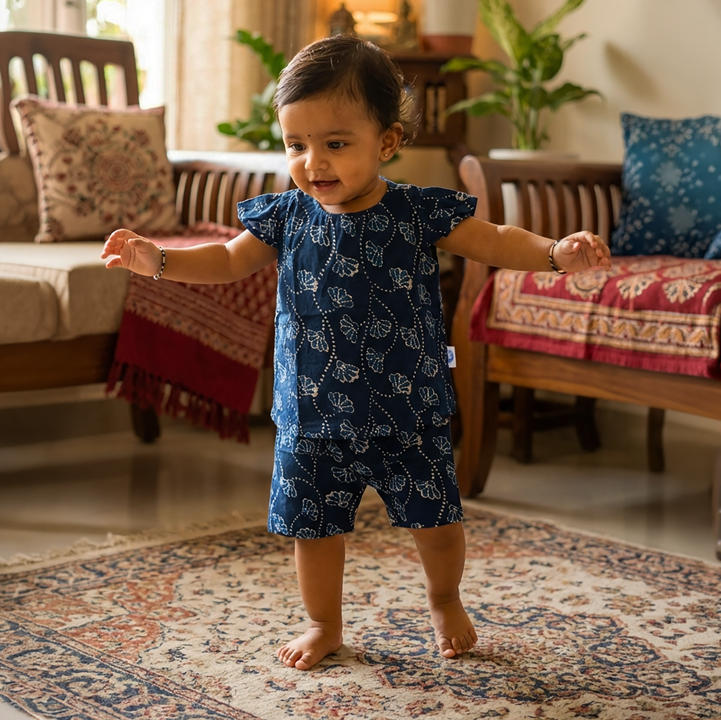 Co-ord set for Girls | Floral | Navy Blue
