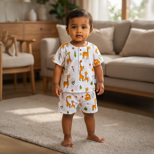 co ord set for kids | Giraffe | Orange