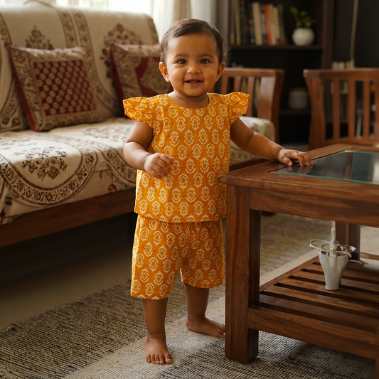 co ord set for Girls | Floral | Mustard