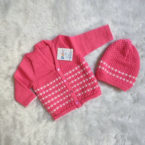 Popup Sweater Set with Cap and Socks - Pink