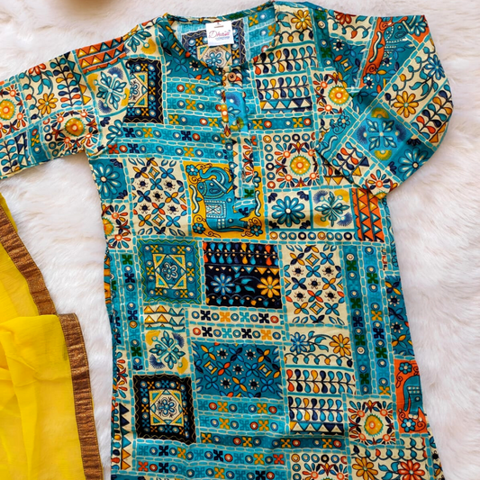 Patchwork Kurta - Peacock Green