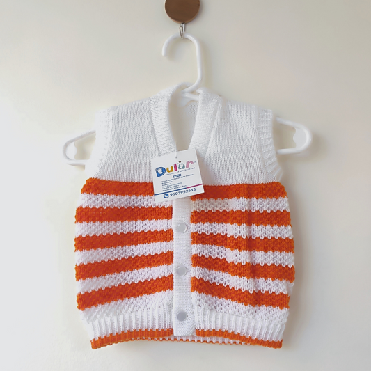 Half Sweater - White with Dark Orange