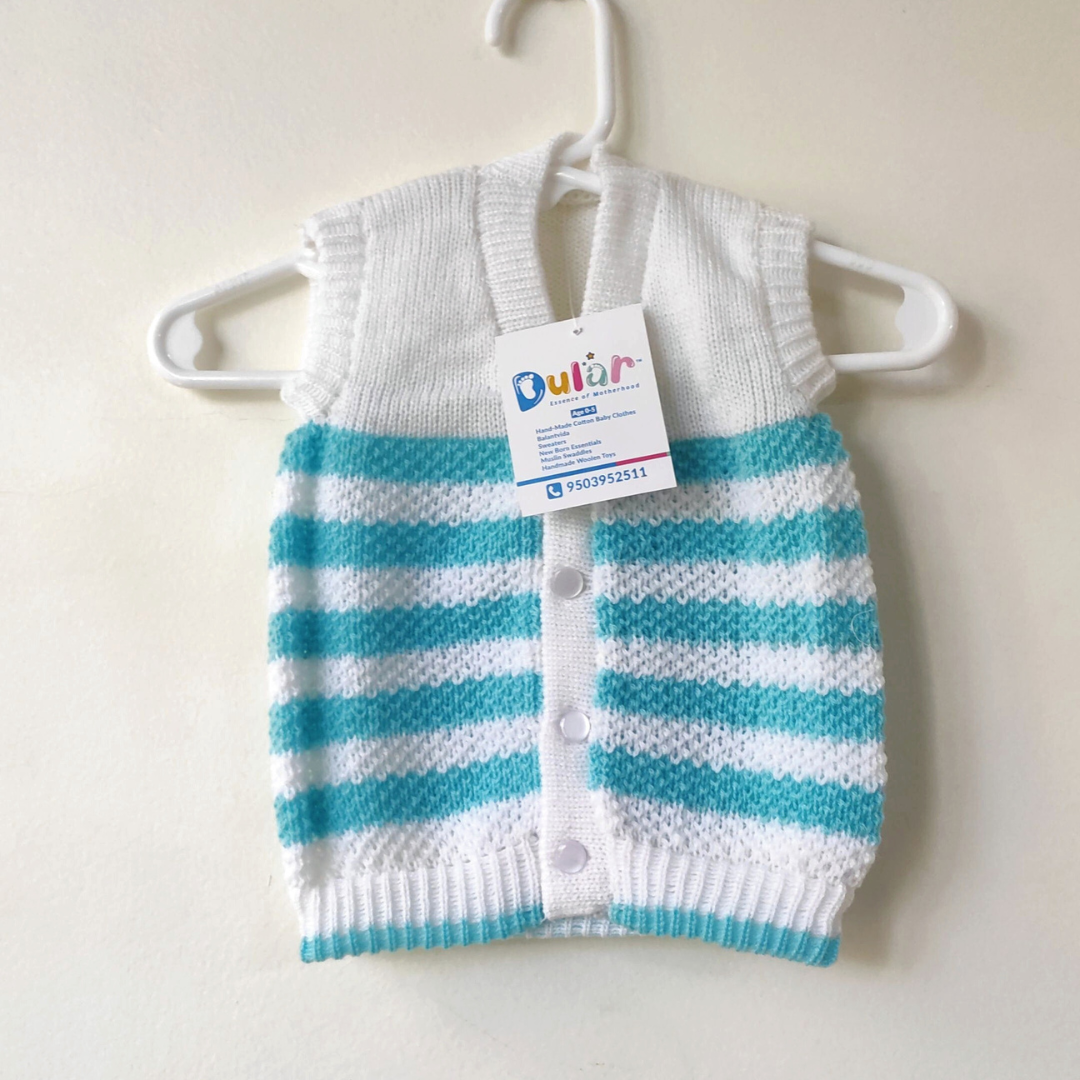 Half Sweater - White with Sky Blue