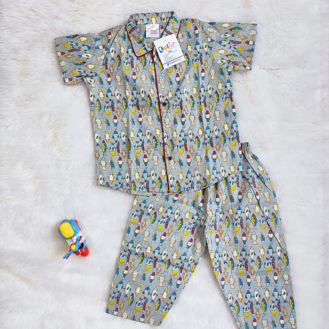 Night Suit, Pure Cotton, Printed, Pattern, Nightwear, Sleepwear, Unisex, Bous Clothing, Girls Clothing, Newborn Clothing, Toddler Clothing, Comfortable Clothing, Full Sleeve, Half-Sleeve, Shirt, Pyjama, Pant, Front Button, 0-6 months kid clothes, 6-12 month kid clothes, 1-2 year kid clothes, 2-3 year kid clothes, 3-4 year kid clothes, 4-5 year kid clothes, Daily wear, Everyday Essential, Made in India