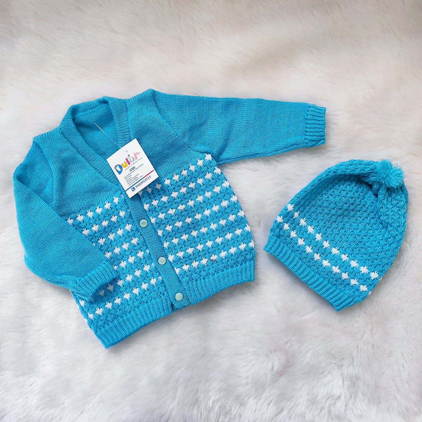 Tuck Sweater Set with Caps and Socks - Sky Blue