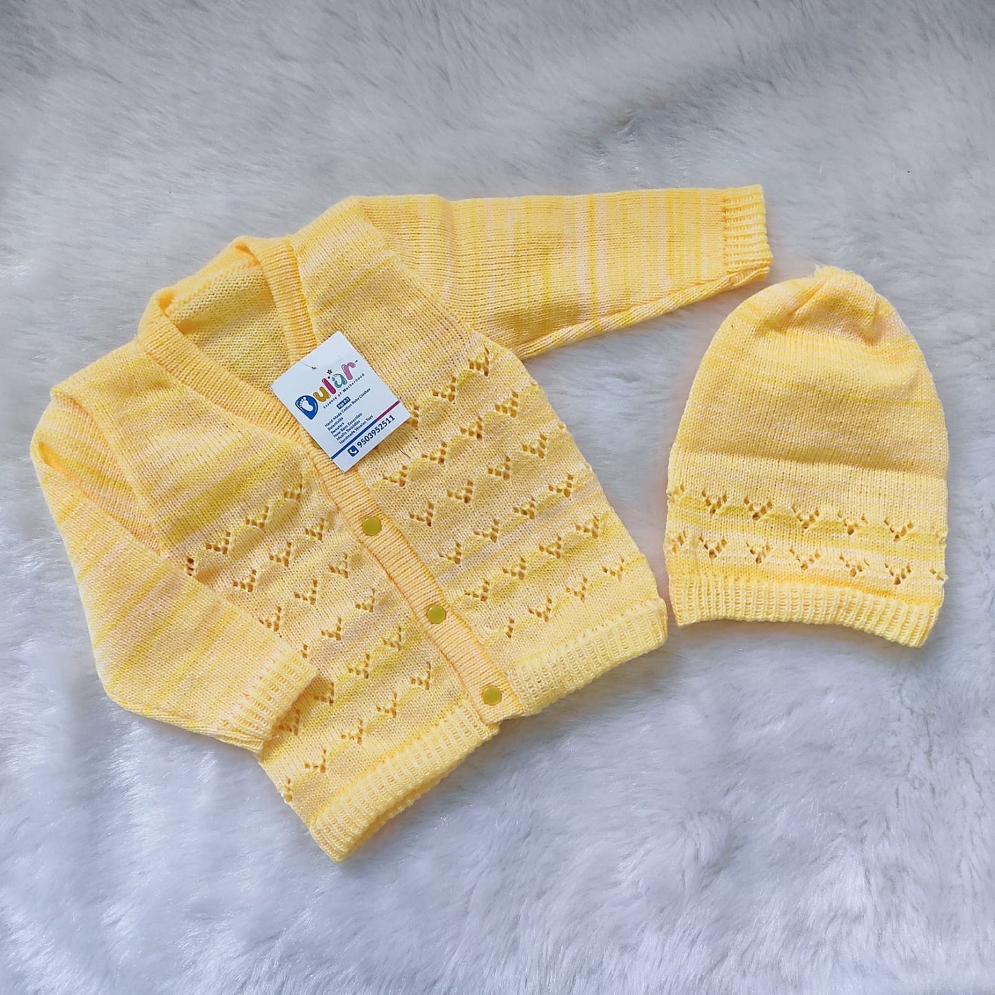 Lace Sweater Set with Cap and Socks - Yellow
